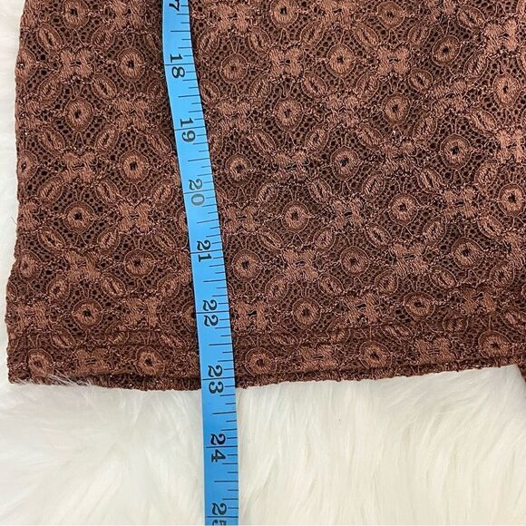 Manuela Semi Sheer Brown Lace/ Crochet Mock Neck Long Sleeve Top S - Picture 5 of 10